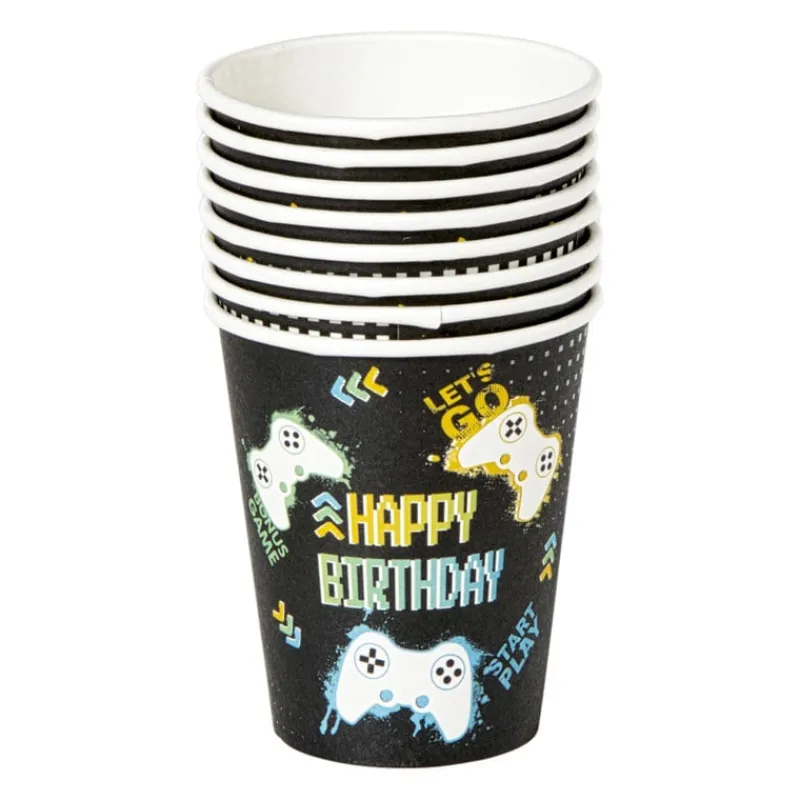 Xenos Kinderfeestjes-Papieren bekers - level up - set van 6