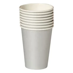 Xenos Wegwerpservies-Papieren bekers - zilverkleurig - set van 8