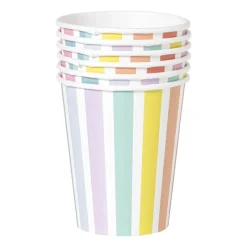 Xenos Wegwerpservies-Papieren bekers gestreept pastel - set van 6