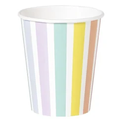 Xenos Wegwerpservies-Papieren bekers gestreept pastel - set van 6