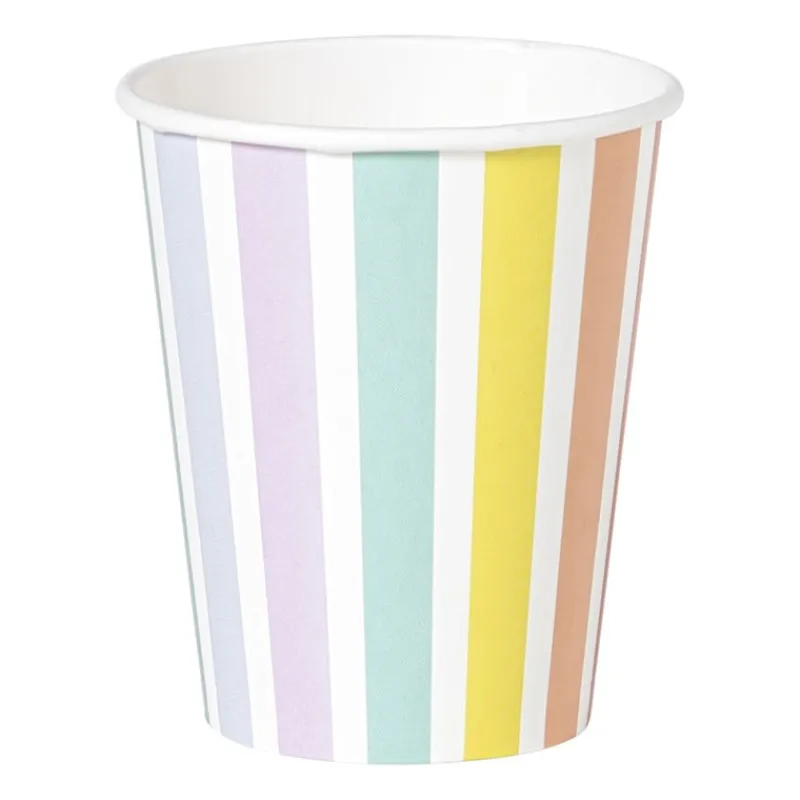 Xenos Wegwerpservies-Papieren bekers gestreept pastel - set van 6