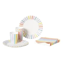 Xenos Wegwerpservies-Papieren bekers gestreept pastel - set van 6
