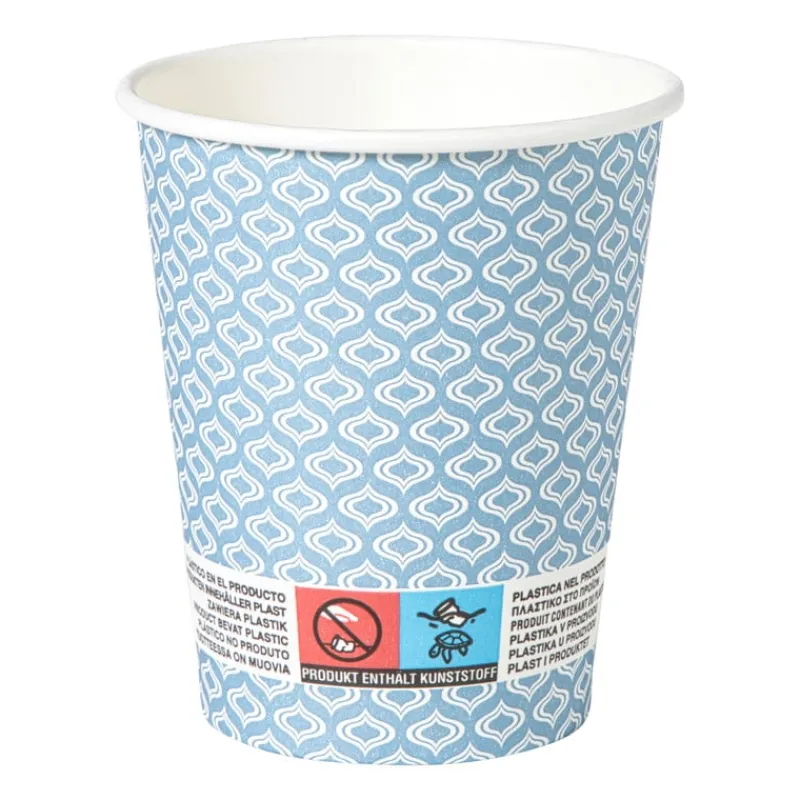 Xenos Wegwerpservies-Papieren bekers met print - blauw/wit - ø9.1 cm