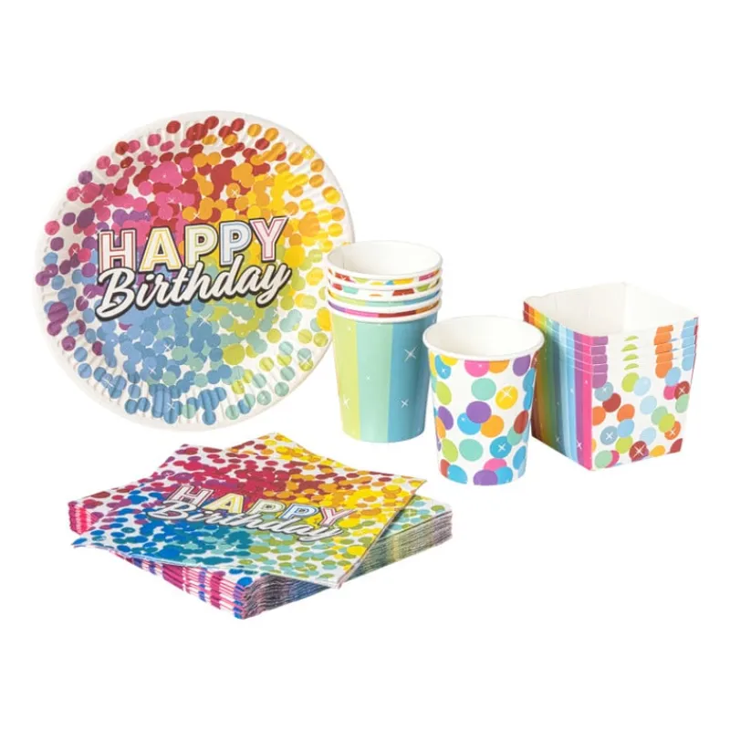 Xenos Wegwerpservies-Papieren bekers regenboog - set van 6