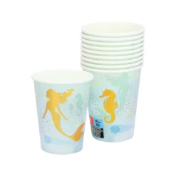 Xenos Wegwerpservies|Kinderfeestjes-Papieren bekers zeemeermin - set van 10