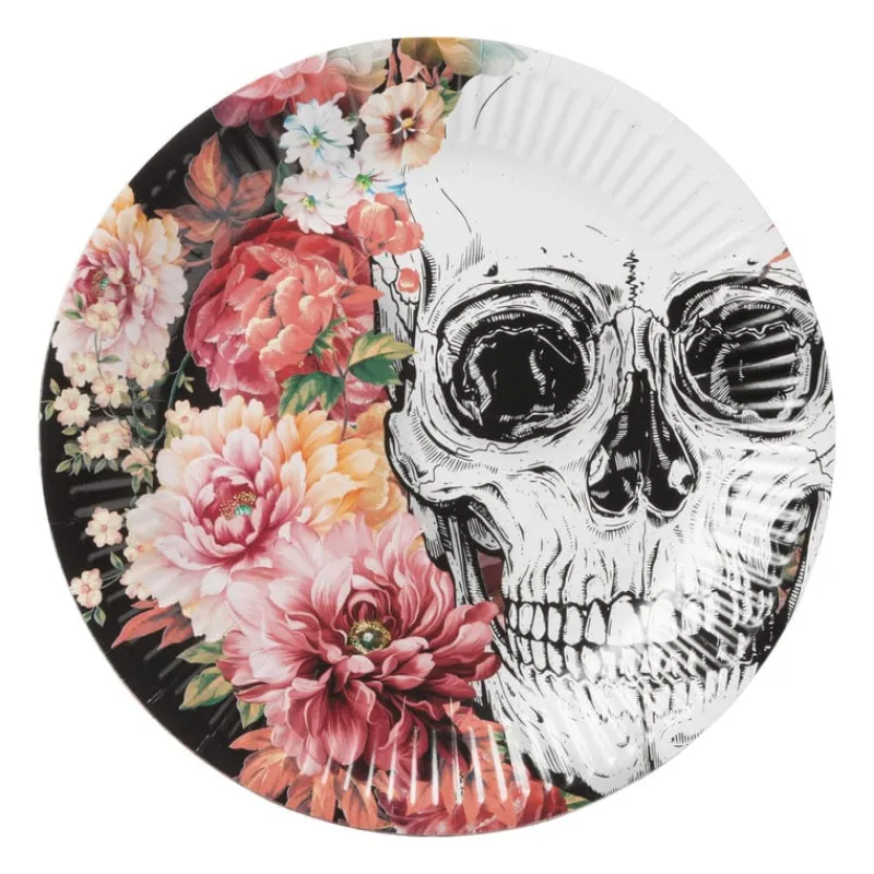 Xenos Wegwerpservies-Papieren borden Day of the Dead - set van 10 - ø22x3 cm