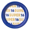 Xenos Wegwerpservies|Verjaardagen-Papieren bordjes 16 jaar - blauw - set van 8