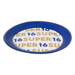 Xenos Wegwerpservies|Verjaardagen-Papieren bordjes 16 jaar - blauw - set van 8