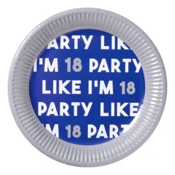 Xenos Wegwerpservies|Verjaardagen-Papieren bordjes 18 jaar - blauw - set van 8