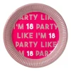 Xenos Wegwerpservies|Verjaardagen-Papieren bordjes 18 jaar - roze - set van 8