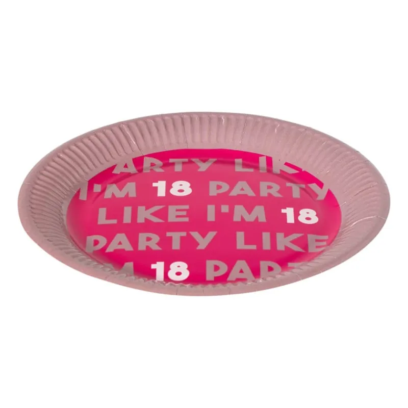 Xenos Wegwerpservies|Verjaardagen-Papieren bordjes 18 jaar - roze - set van 8