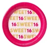 Xenos Wegwerpservies|Verjaardagen-Papieren bordjes 16 jaar - roze - set van 8