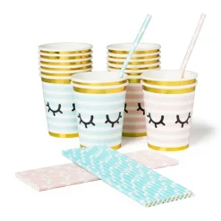 Xenos Rietjes|Babyshower-Papieren rietjes - blauw - 24 stuks