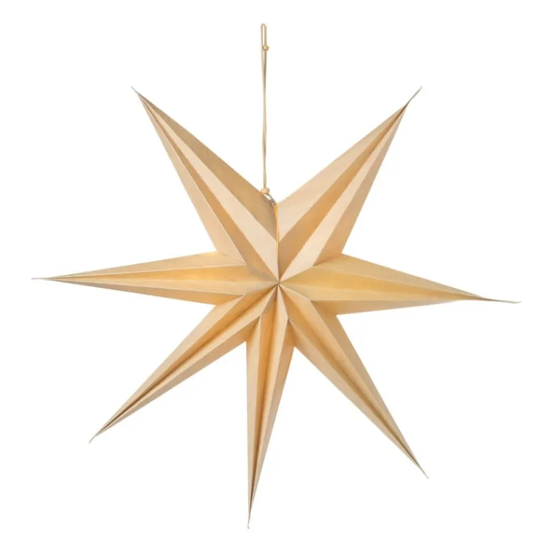 Xenos Hanglampen-Papieren ster met licht - hout look - ⌀60 cm