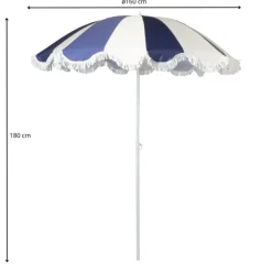 Xenos Parasols|Strandaccessoires-Parasol gestreept - blauw/wit - ø160x180 cm
