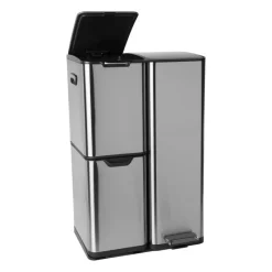 Xenos Pedaalemmers|Prullenbakken-Pedaalemmer 3 vakken - zilver - 60 liter