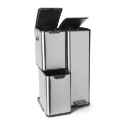 Xenos Pedaalemmers|Prullenbakken-Pedaalemmer 3 vakken - zilver - 60 liter