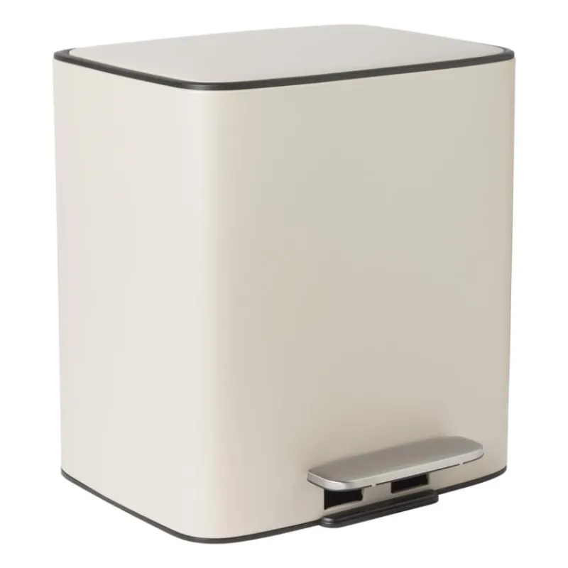 Xenos Pedaalemmers|Prullenbakken-Pedaalemmer 2 vakken - beige - 2x 11.5 liter