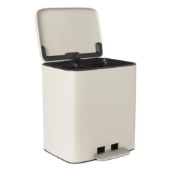 Xenos Pedaalemmers|Prullenbakken-Pedaalemmer 2 vakken - beige - 2x 11.5 liter