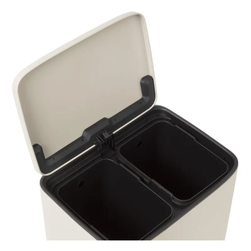 Xenos Pedaalemmers|Prullenbakken-Pedaalemmer 2 vakken - beige - 2x 11.5 liter