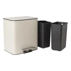 Xenos Pedaalemmers|Prullenbakken-Pedaalemmer 2 vakken - beige - 2x 11.5 liter
