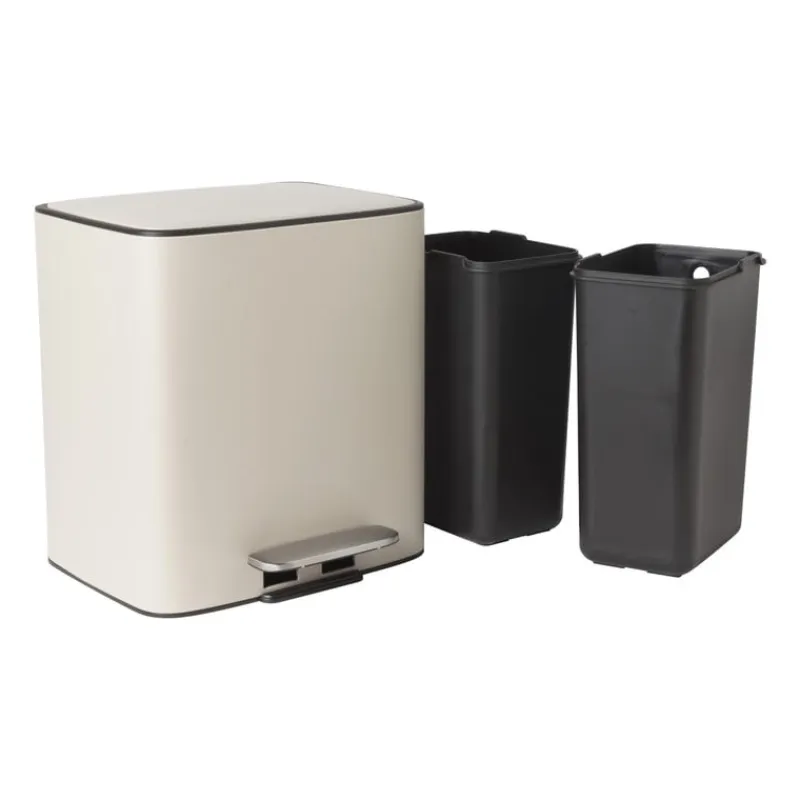 Xenos Pedaalemmers|Prullenbakken-Pedaalemmer 2 vakken - beige - 2x 11.5 liter