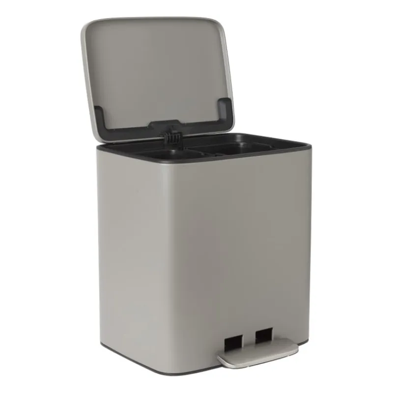 Xenos Pedaalemmers-Pedaalemmer 2 vakken - grijs - 2x 11.5 liter