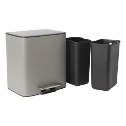 Xenos Pedaalemmers-Pedaalemmer 2 vakken - grijs - 2x 11.5 liter