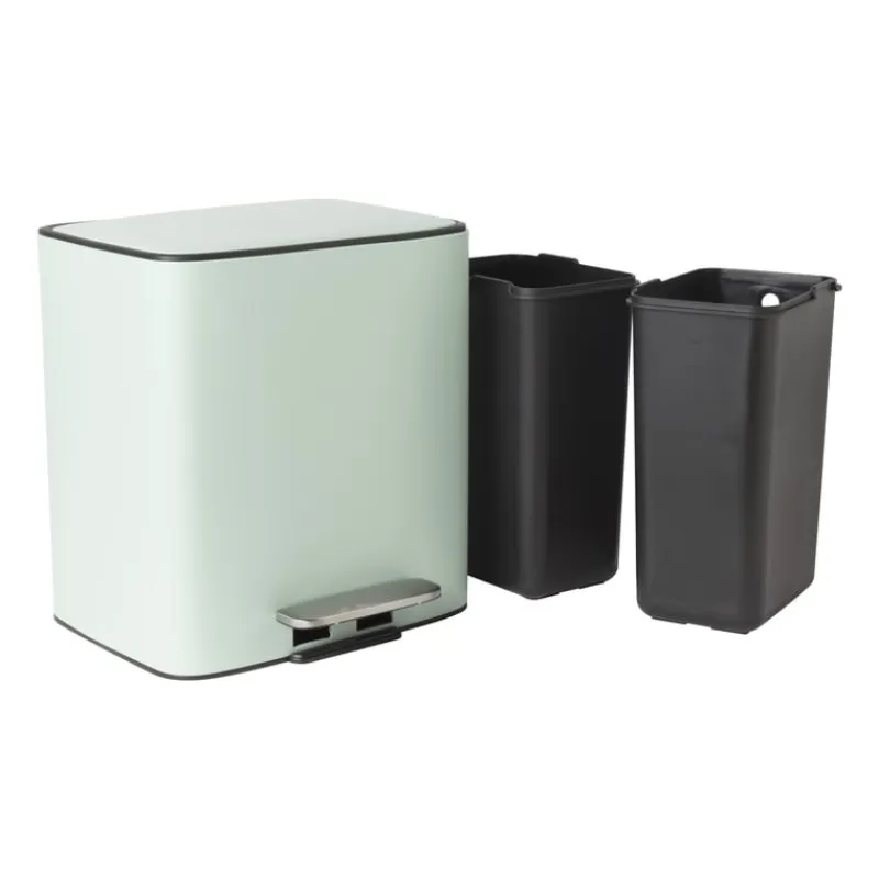 Xenos Pedaalemmers|Prullenbakken-Pedaalemmer 2 vakken - groen - 2x 11.5 liter