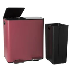 Xenos Pedaalemmers|Prullenbakken-Pedaalemmer 2 vakken - kersenrood - 2x20 liter