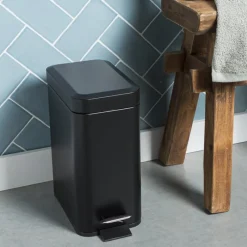 Xenos Badkamer Prullenbakken|Pedaalemmers-Pedaalemmer rechthoek - zwart - 5 liter