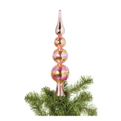 Xenos Kerstpieken-Piek discoballen roze - glas - ø6.7x31 cm