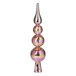 Xenos Kerstpieken-Piek discoballen roze - glas - ø6.7x31 cm