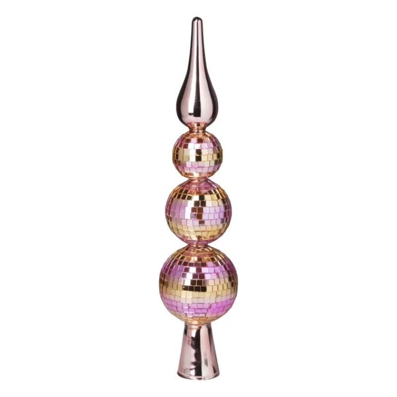 Xenos Kerstpieken-Piek discoballen roze - glas - ø6.7x31 cm