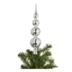 Xenos Kerstpieken-Piek discoballen zilver - glas - ø6.7x31 cm