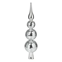 Xenos Kerstpieken-Piek discoballen zilver - glas - ø6.7x31 cm