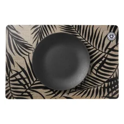 Xenos Placemats-Placemat bladeren - beige/zwart - 43.5x28.5 cm - diverse varianten