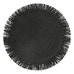 Xenos Placemats-Placemat franjes - zwart - ⌀38 cm