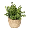 Xenos Kunstplanten-Plantje in rieten mand - rond blad - ø10x19 cm