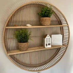 Xenos Kunstplanten-Plantje in rieten mand - rond blad - ø10x19 cm