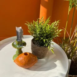 Xenos Kunstplanten-Plantje in rieten mand - spits blad - ø10x19 cm