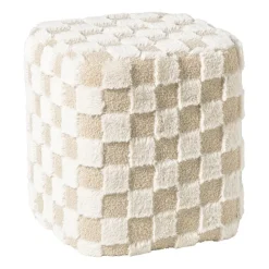 Xenos Poefjes-Poef checks - beige - 38x35x35 cm