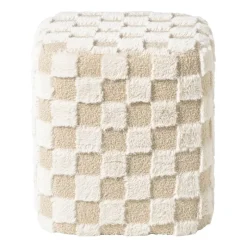 Xenos Poefjes-Poef checks - beige - 38x35x35 cm