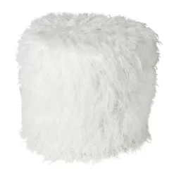 Xenos Poefjes-Poef fluffy - wit - 38x42x42 cm