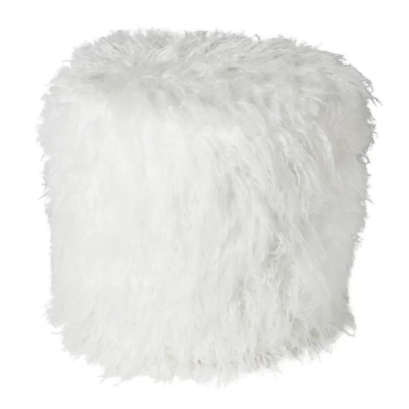 Xenos Poefjes-Poef fluffy - wit - 38x42x42 cm