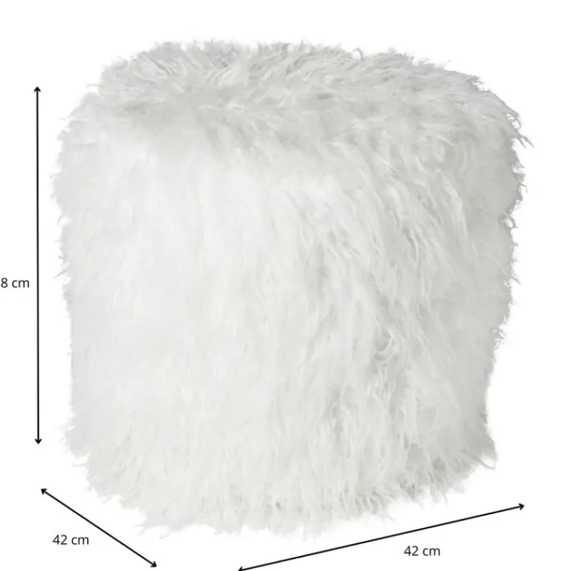 Xenos Poefjes-Poef fluffy - wit - 38x42x42 cm