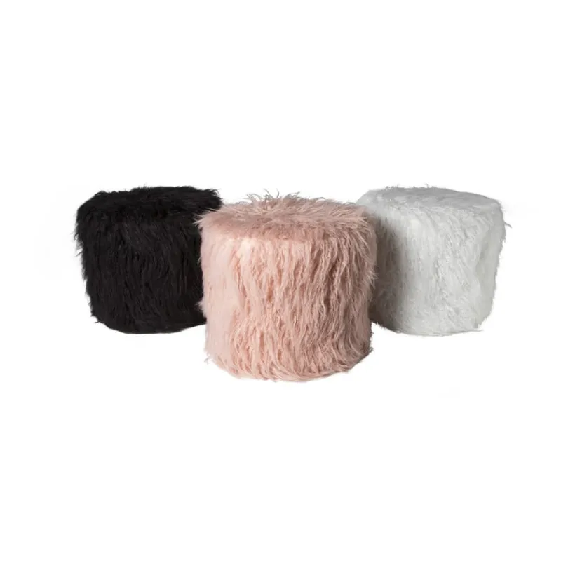 Xenos Poefjes-Poef fluffy - wit - 38x42x42 cm