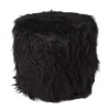 Xenos Poefjes-Poef fluffy - zwart - 38x42x42 cm