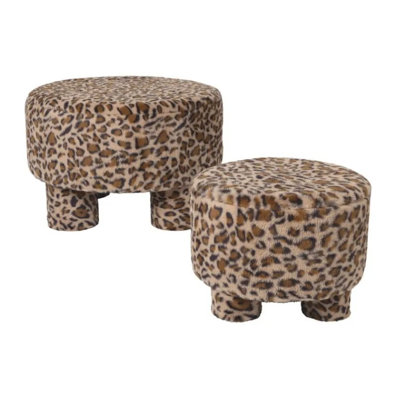 Xenos Poefjes-Poef luipaard - bruin/beige - ø40x29 cm