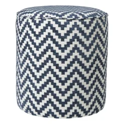 Xenos Poefjes-Poef zigzag - blauw/wit - ø35x38 cm